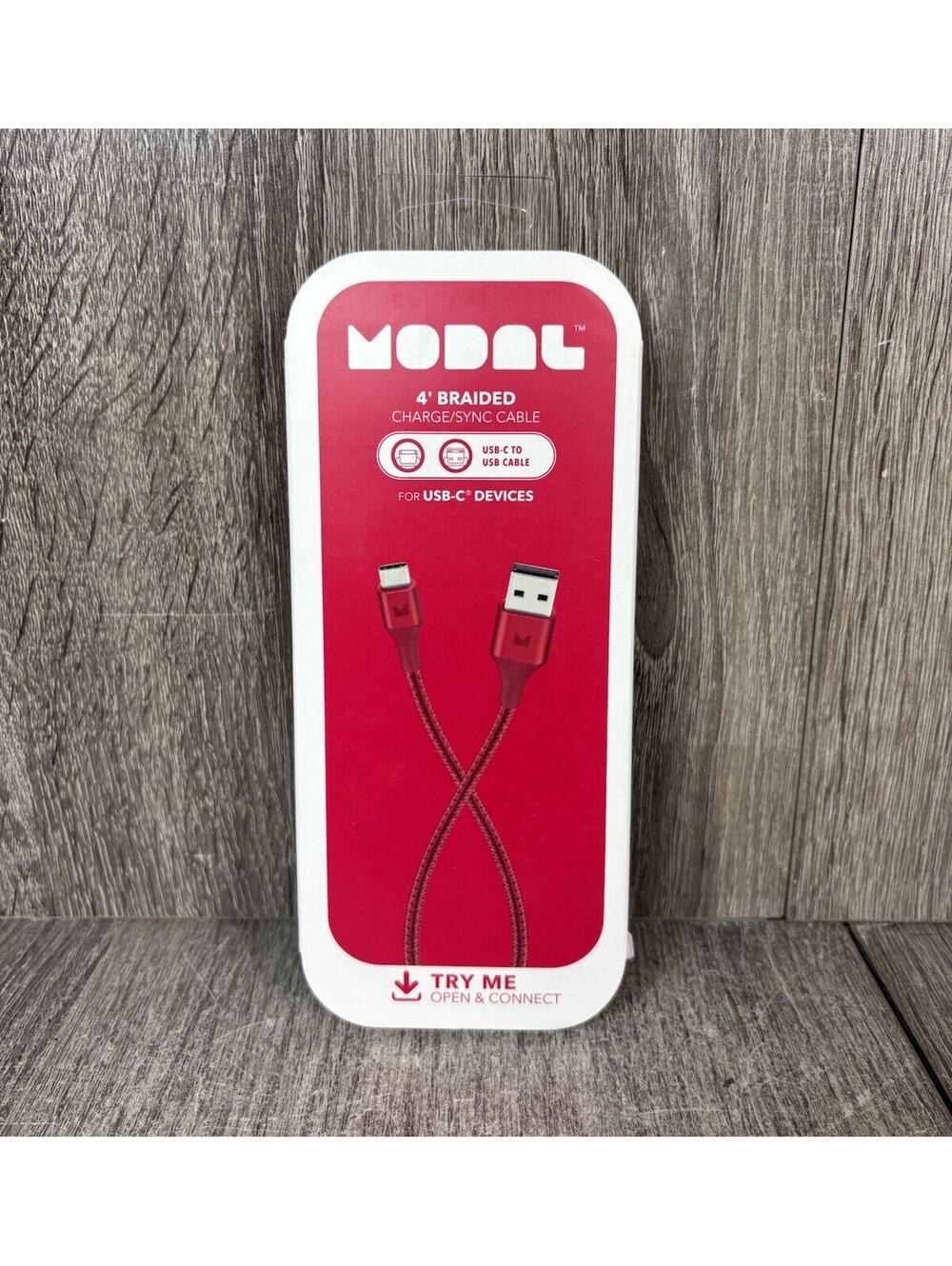 Modal - 4FT USB-C to USB-A Charge & Sync Braided Cable - Red Lot